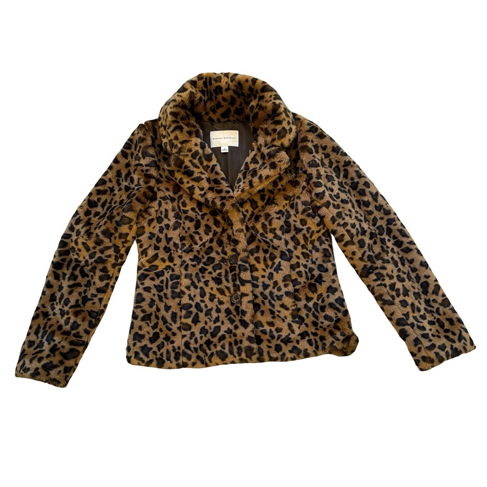 Banana Republic Y2K Safari Leopard Print Faux Fur Jacket, Sz S - Picture 10 of 15